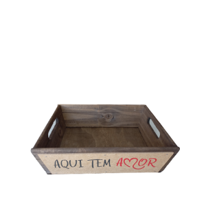 Bandeja Marrom Com Mensagem- Aqui Tem Amor