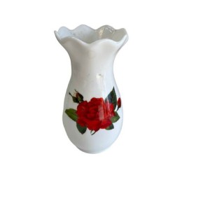Vasinho De Porcelana Com Flor Vermelha