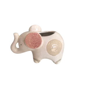 Elefante Grande Vaso Branco e Rosa