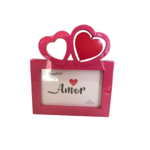 Porta Retrato de Coração Rosa 15X10cm de Plástico