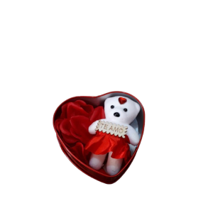Coração De Lata Com Ursinho E Pétalas